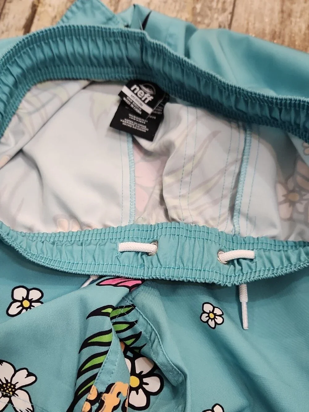 Neff Aqua Floral Swim Shorts with Pink & Purple Blooms